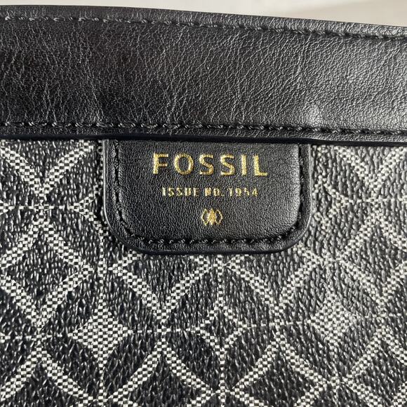 FOSSIL Preston Fiona Black Gray Crossbody Geometric Circle Pattern Faux Leather - Picture 4 of 13
